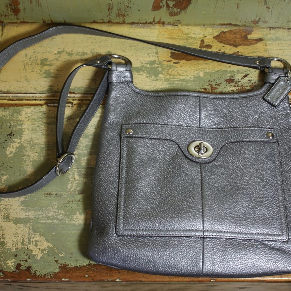 Coach silver cross body leather purse